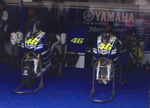 The front of Rossi's garage.  Rossi is on the far right